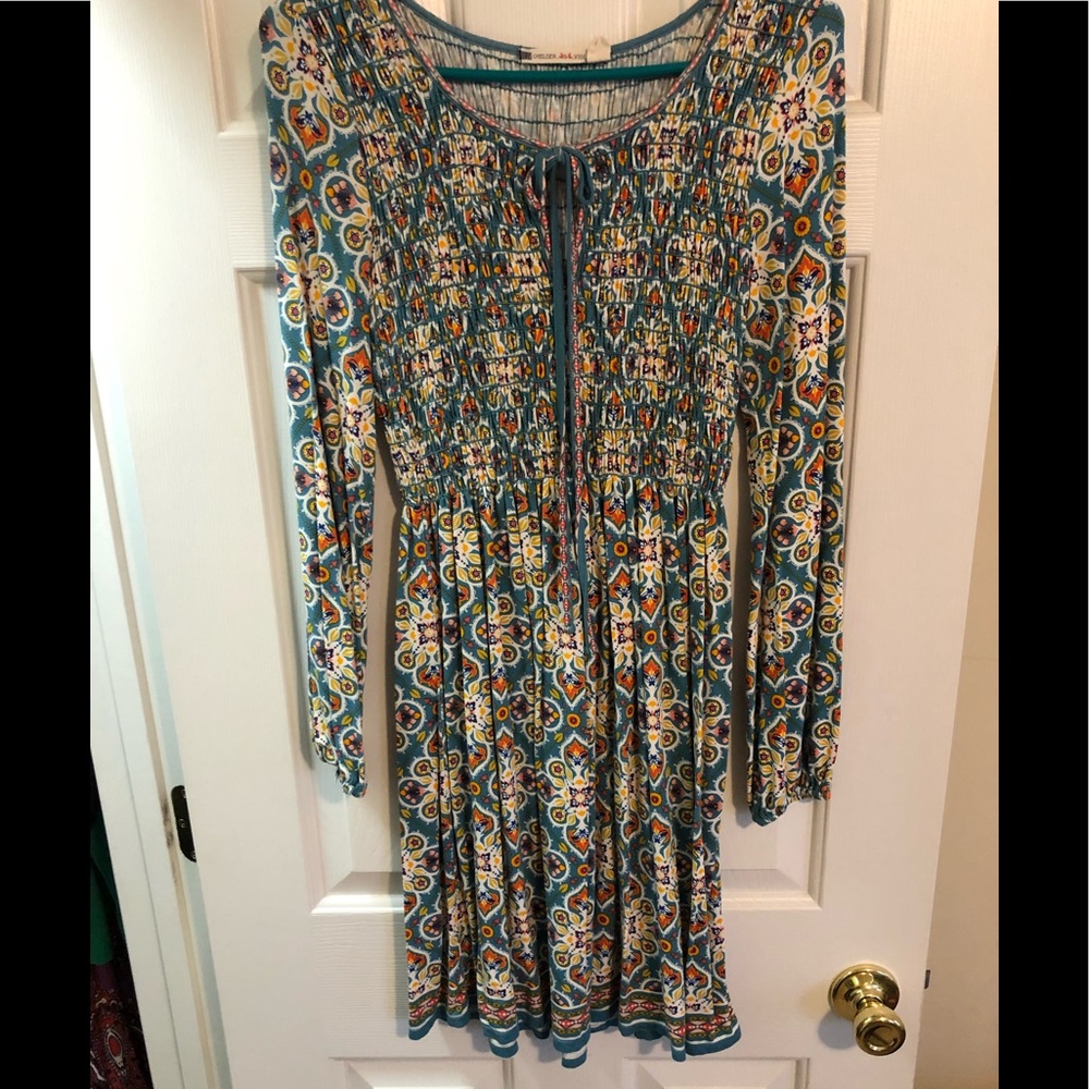 Multicolor dress with orange, golden yellow &aqua